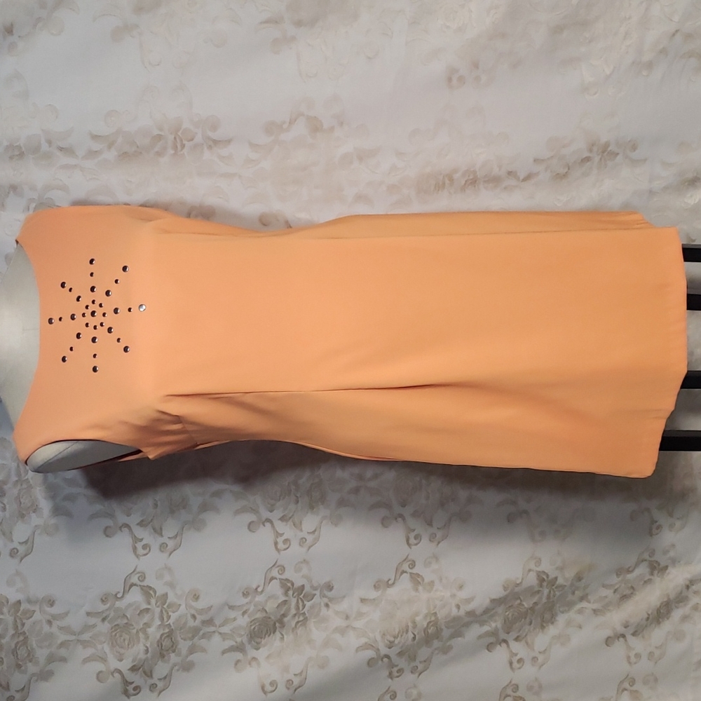 Neon Peach Dress w/Metallic Starburst Bodice Design w/Keyhole Back (14)
